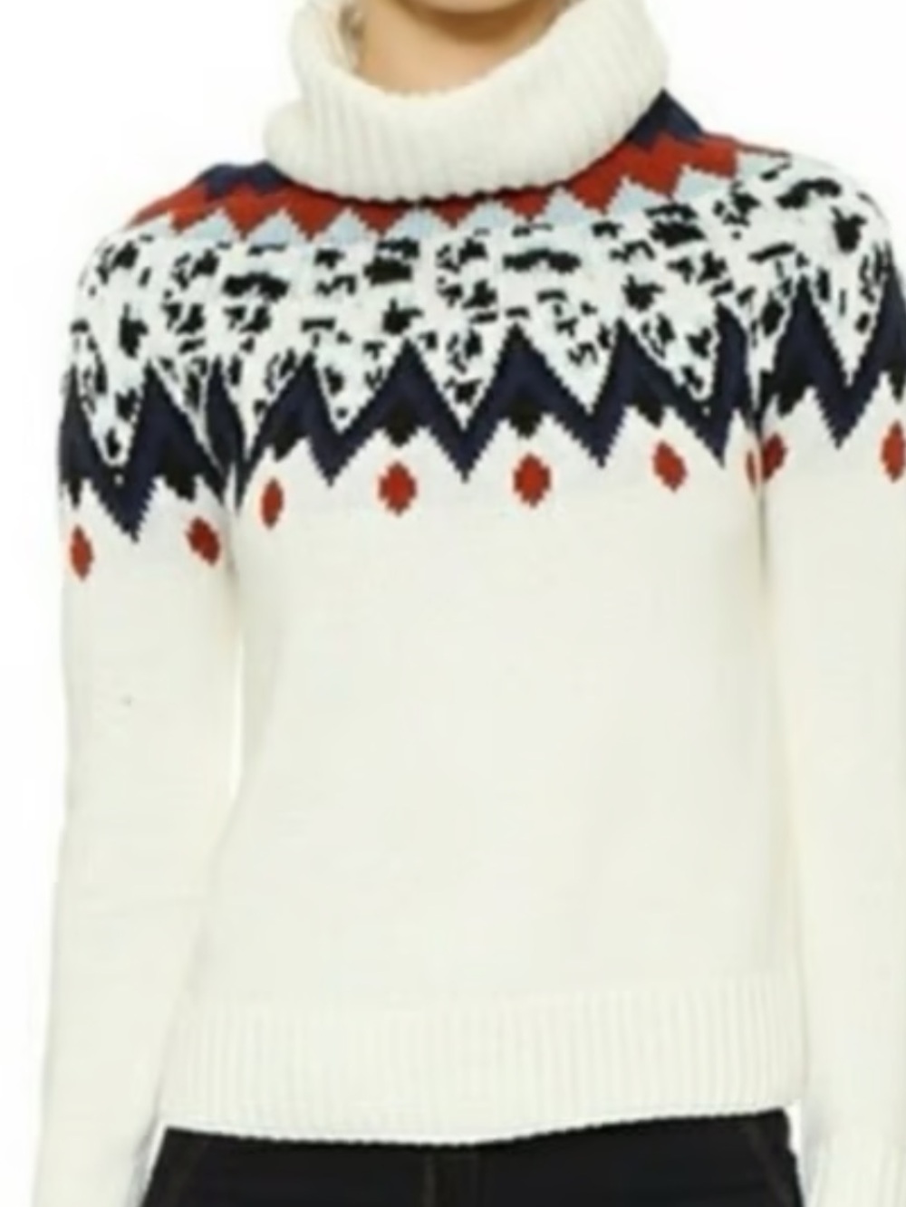 Veronica Beard Cream Turtleneck Sweater with Navy & Rust Fair Isle Yoke